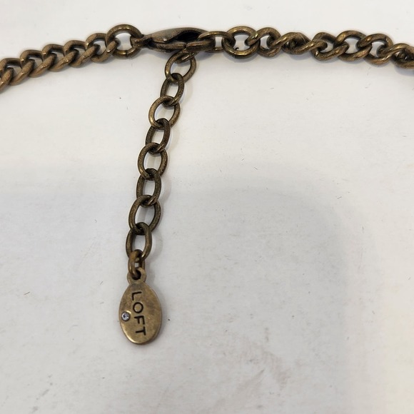 LOFT Ann Taylor Antiqued Gold Tone Clear Rhinestone Necklace Layered Statement - Picture 4 of 6